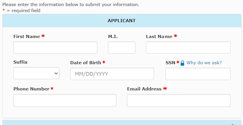 SmartPay borrower order form with applicant fields for name, date of birth, SSN, phone, and email.